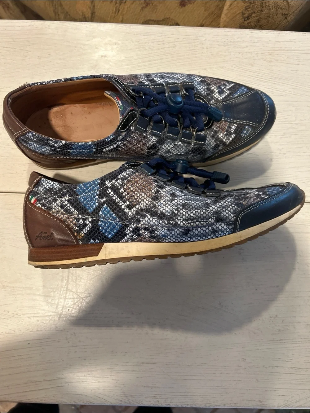 Men's Navy Snake-Print Lace-Up Sneakers with Toggle Lacing